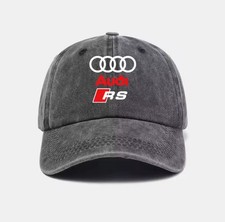 Audi RS Sport Logo Cap - BLACK -Adjustable - Unisex - Water Washed Cotton Effect