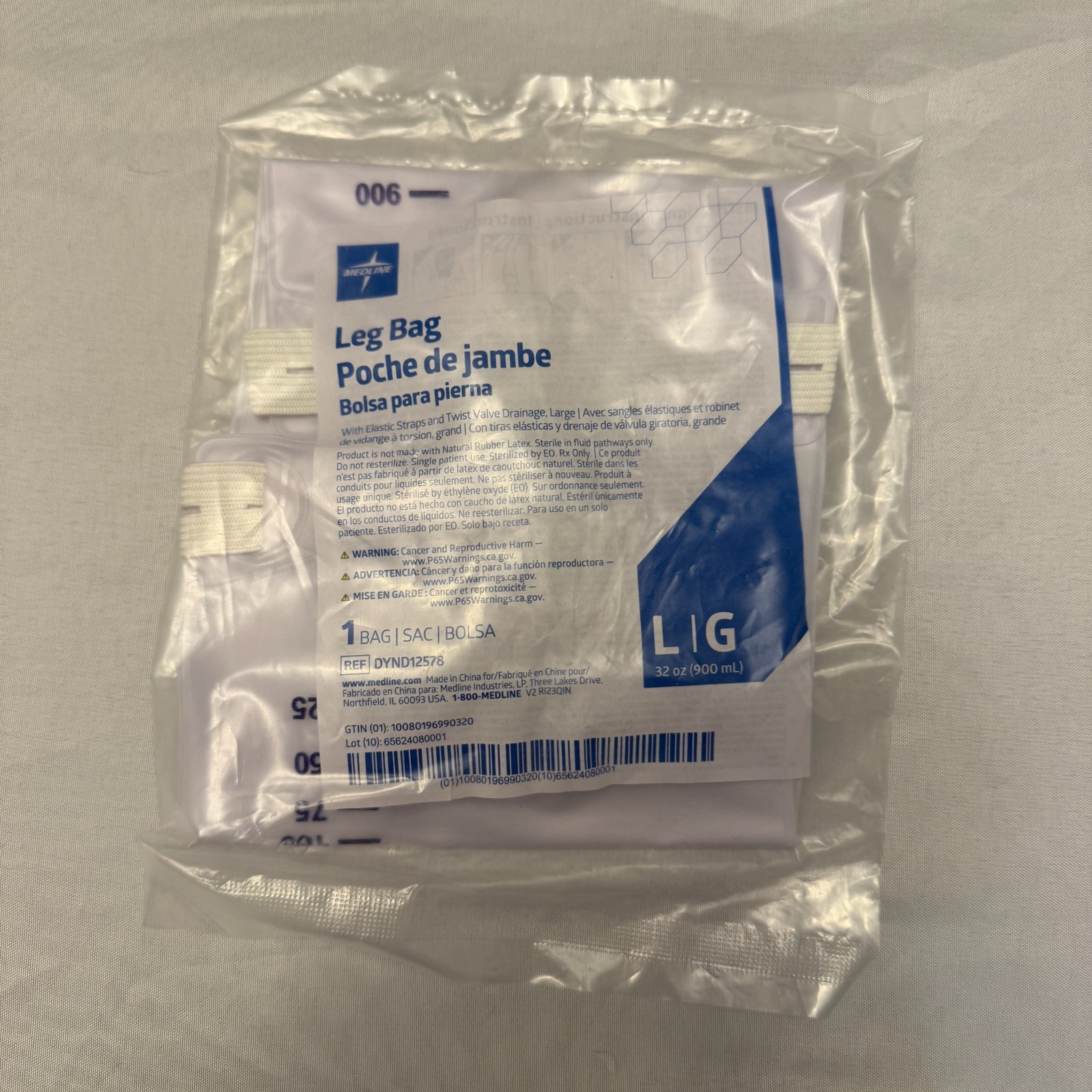 Medline sterile leg bag large w/elastic straps/twist valve drainage 4 ct(a10-32)