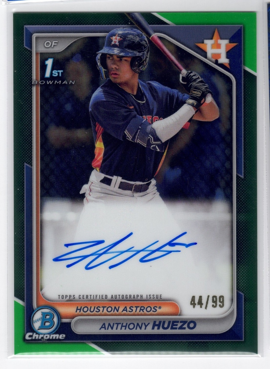 2024 Bowman Chrome 1st Anthony Huezo True Green Refractor Auto 44/99 Astros RC