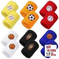24 Pieces Sports Wristbands for Kids, Colorful Wrist Sweatbands Terry Cloth