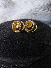 Vintage Signed Monet Gold Tone Double Loop Swirl Pierced Stud Earrings