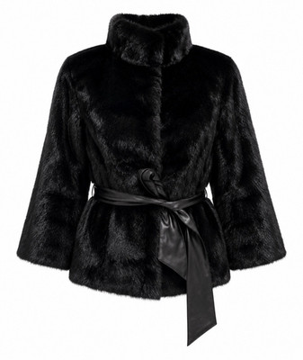 Mink Fur Short Jacket Women s Size 42 Enkifur Black Belted Collared 