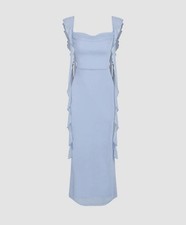 Light Blue Ruffle Strap Maxi Dress Square Neck Sleeveless Elegant Party size L 