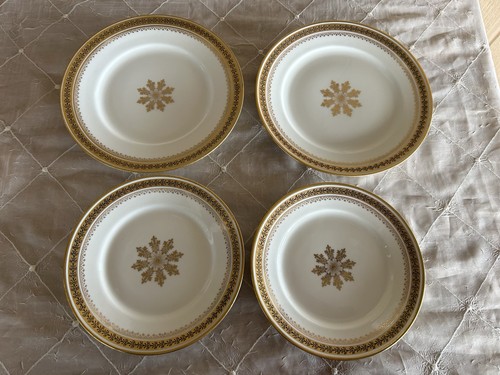 GDA LIMOGES FRANCE MEDALLION GOLD ENCRUSTED  4 PIECE SALAD BREAD PLATE SET *EUC*