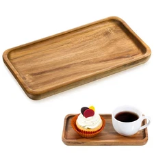 Small Acacia Wood Serving Trays, 4 x 7.5 inch Rectangle Wooden Trays Mini Cha...
