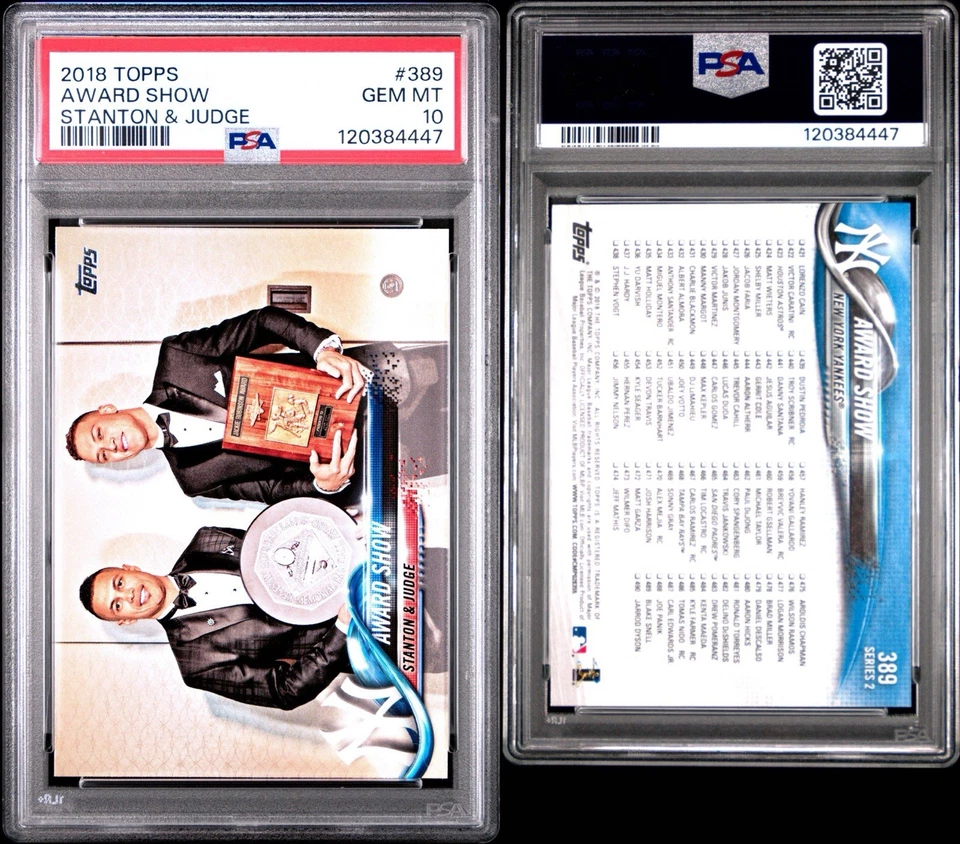 2018 Topps #389 Aaron Judge-Giancarlo Stanton PSA 10 Foto 3 de 3