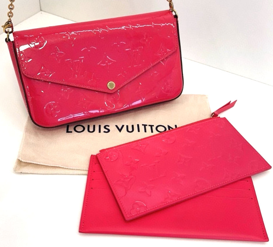 Louis Vuitton Félicie Pochette Red Patent Leather Crossbody Bag with Chain Strap