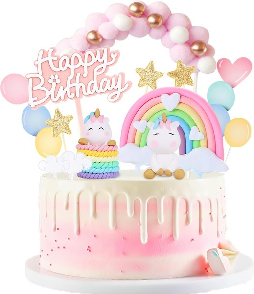 Einhorn Tortendeko Set 21 Teile Regenbogen Kuchen Topper Maedchen Geburtstag-image