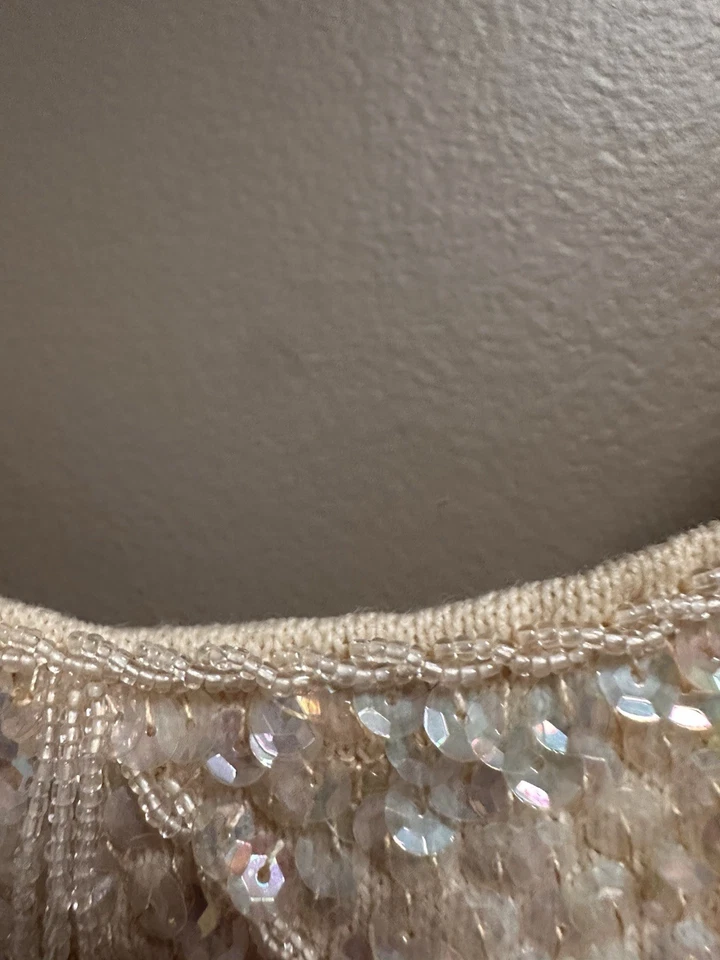 Vtg 50s 60s Handmade BEAUTIFUL Ivory wool Beaded Sequin Top sz L Party Dress Up - Image 4 of 4