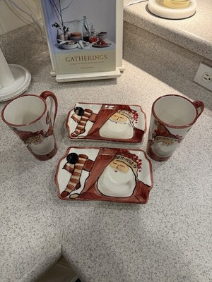 VIETRI Old St Nick Seminoles FSU Italy 4 Pc Set 2 Mugs 2 Trays Rare