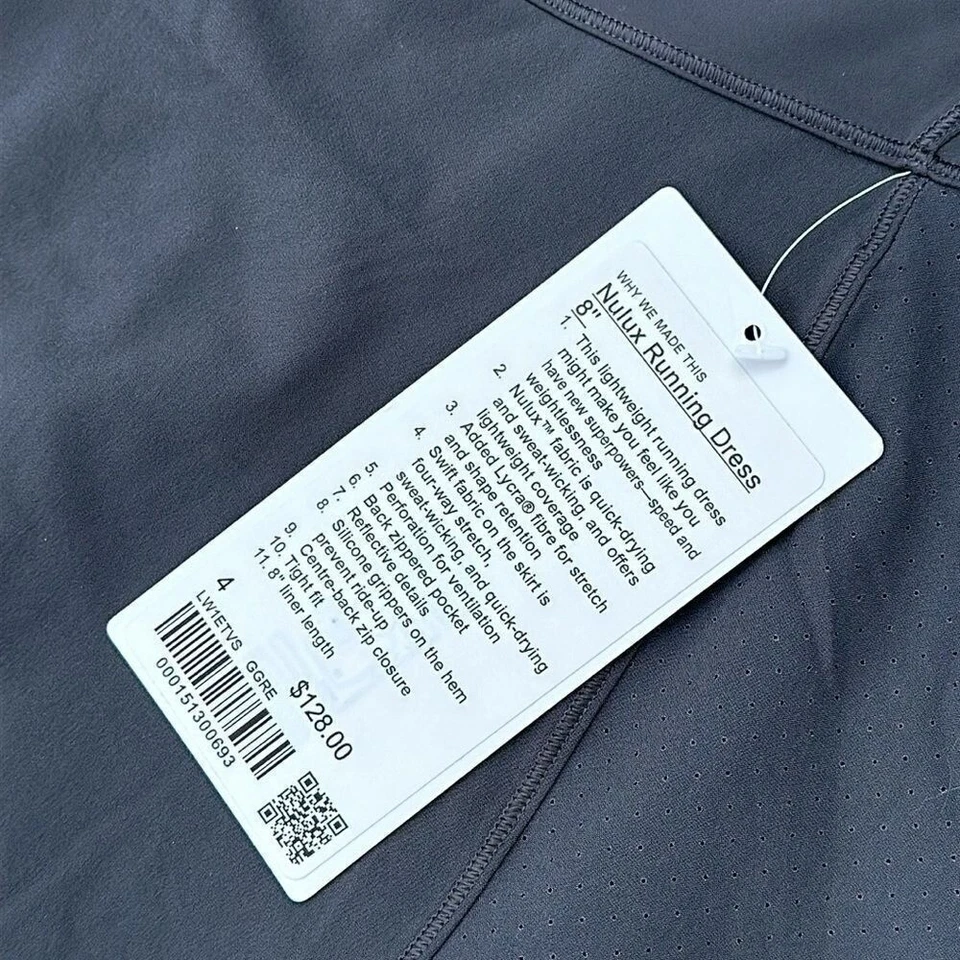 Vestido de Correr Lululemon Nulux 8" Gris Grafito Talla 4 Nuevo con Etiquetas Tenis Foto 4 de 4