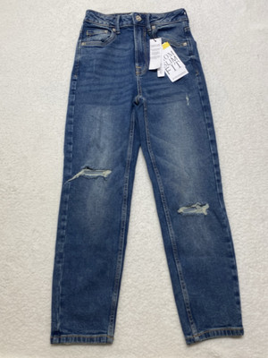 NWT Stradivarius Mom Slim Fit Women s 2 Petite Distressed Medium Wash Jeans