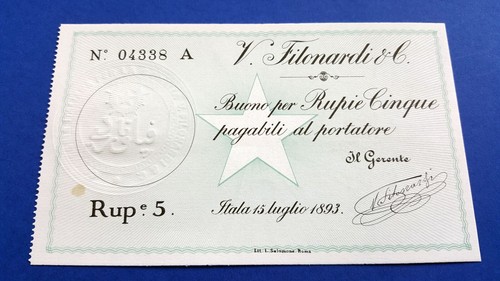 Somalia Italiana 5 Rupie Filonardi 1893 R4 / Italian Somaliland 5 Rupias Au~Unc - Bild 4 von 13