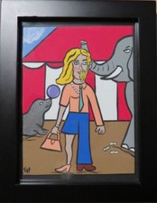 1/2 Man 1/2 Woman Circus Tent Hermaphrodite Elephant Painting Original Ericajaye