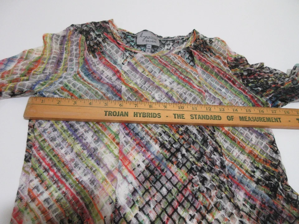 Sz S Lynn Ritchie Silver A-Line SHEER DISCO RAVE Top Blouse Shirt Nylon Colorful - Изображение 2 из 4