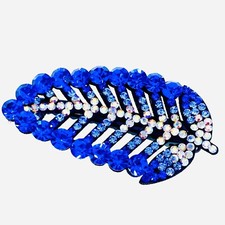 USA HANDMADE LEAF Hair Clip Hairpin use Swarovski Crystal Elegant Royal Blue L4