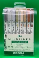 Zebra Pen Mildliner Double Ended Broad Fine Tips Assorted Neutral Inks 8 Pack