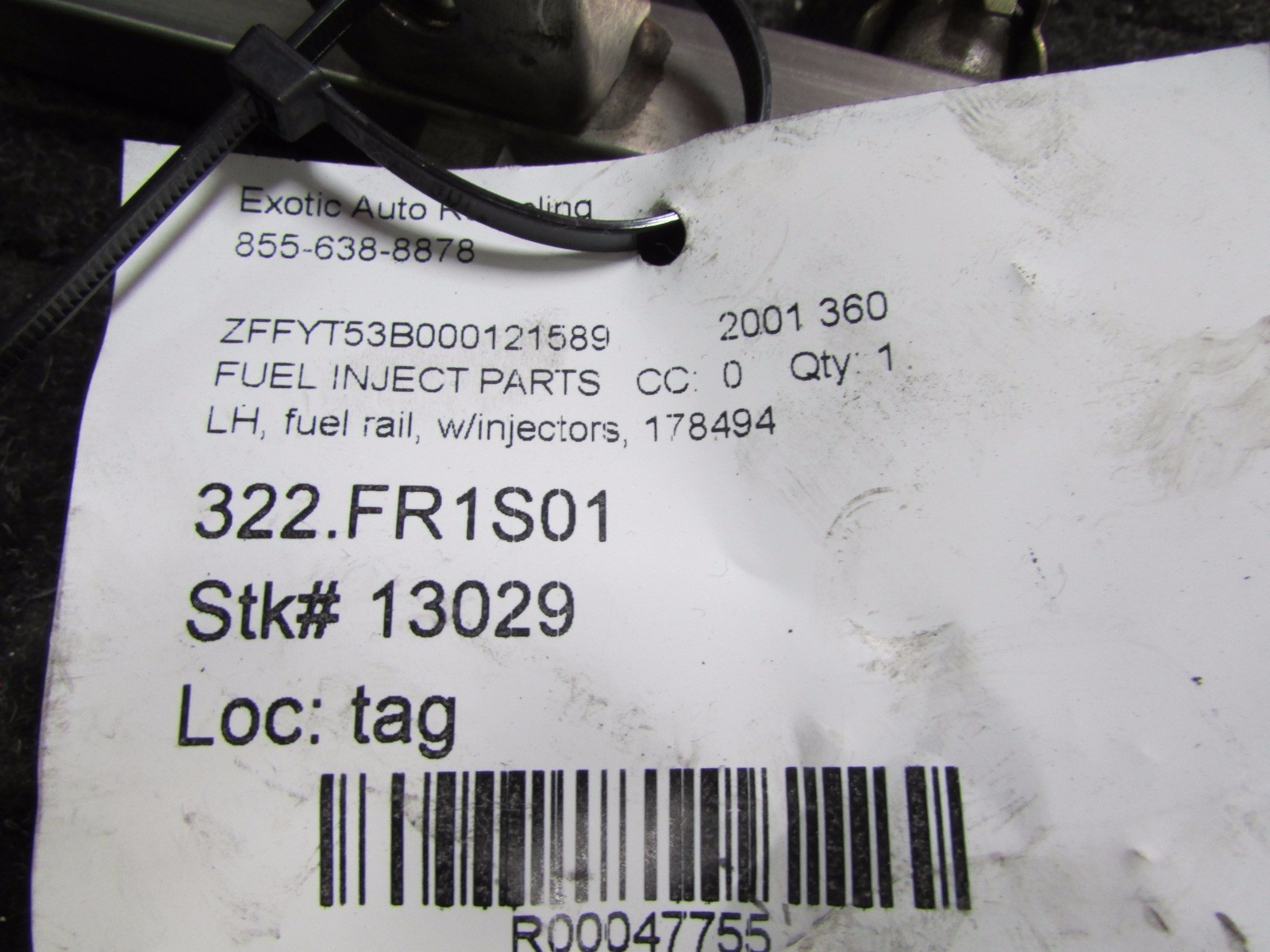 Ferrari 360, LH, Left Fuel Rail With Injectors, P/N 178494, Used