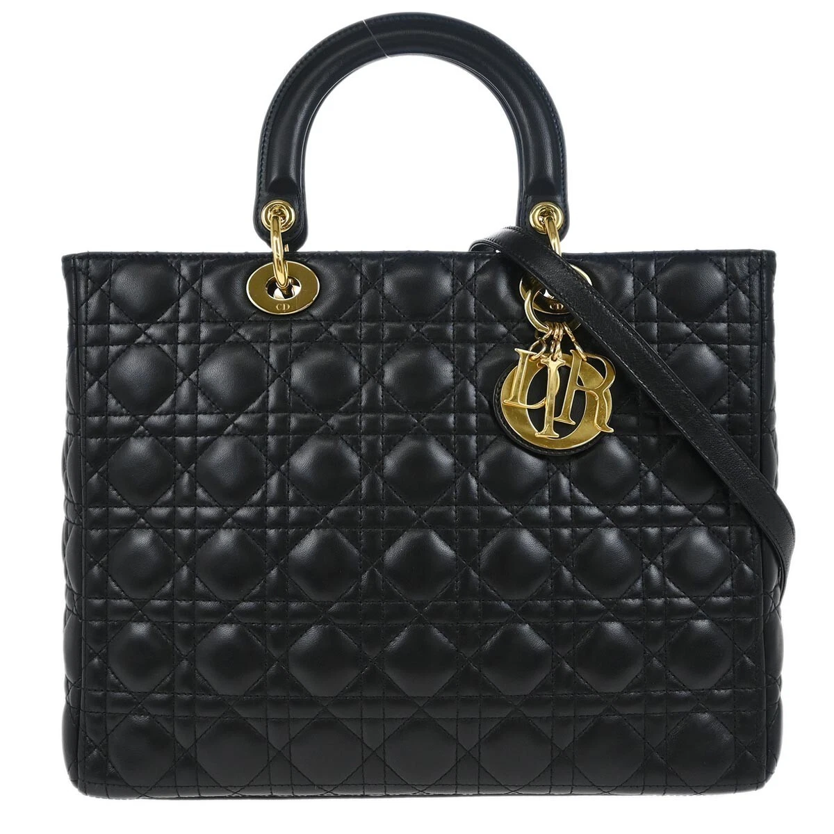Sac à main Christian Dior noir en peau d'agneau Lady Dior Cannage 2 voies 02 MA 1100 114797