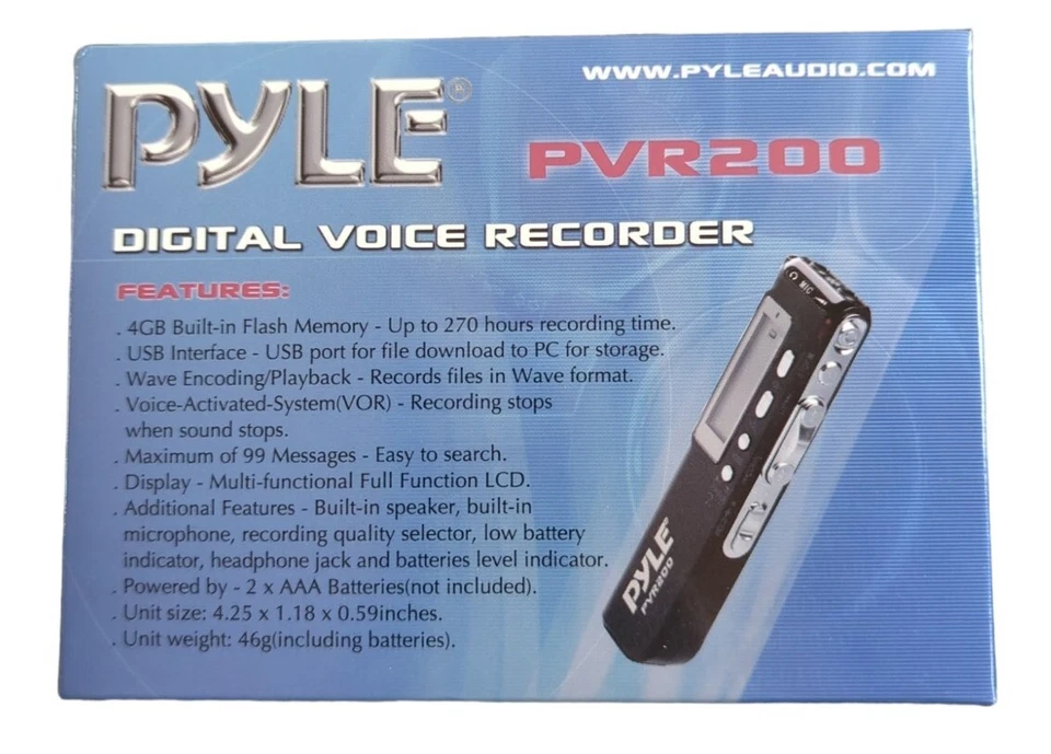 Pyle PVR200 Digital Voice Recorder w/ 4GB Memory, Headphone Jack & USB Interface - Image 2 of 2