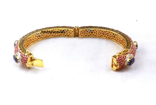Natural Sapphire Ruby Single Cut Diamond Bangle Jewelry 925 Sterling Silver - Picture 5 of 12