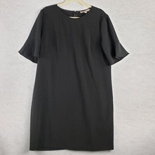 Loft Women's Plus 14 Flared Sleeve Sheath Dress Solid Black Knee Length New