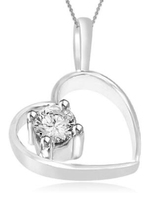 Solitaire Heart Pendant Necklace I1 G 0.25 Ct Natural Diamond 14K Gold