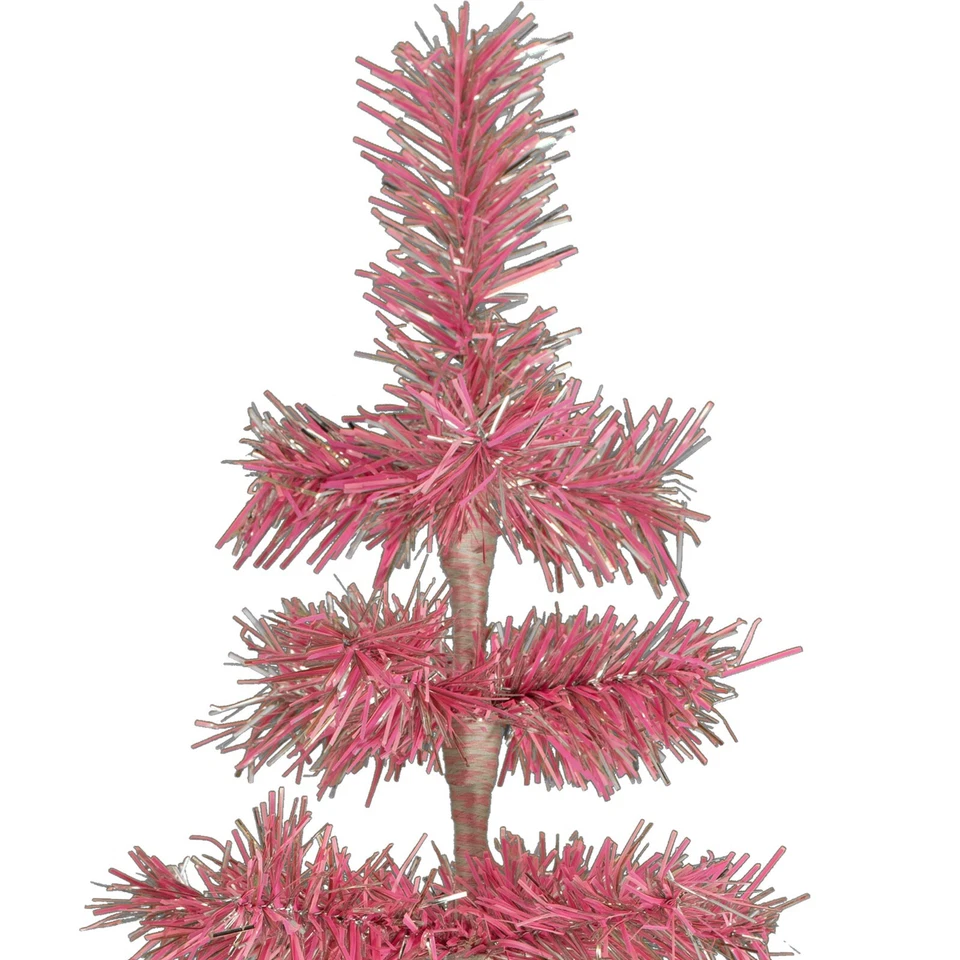 36in Pink and Silver Firework Tinsel Christmas Tree, Wood Metal Stand Included - Image 2 of 4