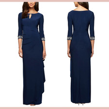 NEW 219 Alex Evenings  8  Jeweled Cuff Column Formal Gown Cobalt Blue S1486