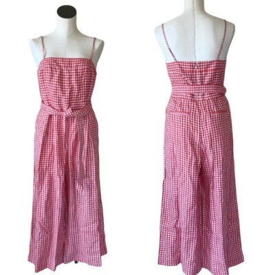 NWOT Women J Crew Red Linen Waist Tie jumpsuit Dress Pant Pockets Pockets  SZ-6