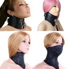 Unisex Leather Nylon Neck Collar Corsets Ball Gag Bondage Posture Restraints