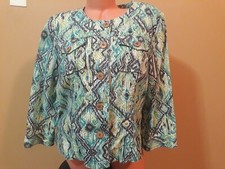 Charter Club Linen Button Front Blazer/Jacket Womens Size Large, Green Geo