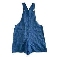 KLEEN Linen Trendy Oceanic Blue Short Baggy Overalls Shortalls 100% Linen MEDIUM