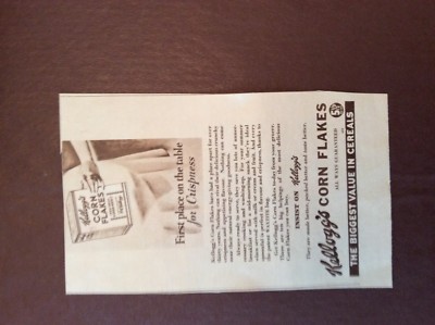 J1g Ephemera 1935 Werbung Kellogg's Cornflakes erster Platz auf dem Tisch