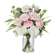 Fake Flowers in Vase with Faux Water Artificial Silk Rose Flowers Arrangement...