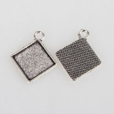 10x Antique Silver Tibetan Style Alloy Rhombus Pendant Tray DIY Cabochon Setting