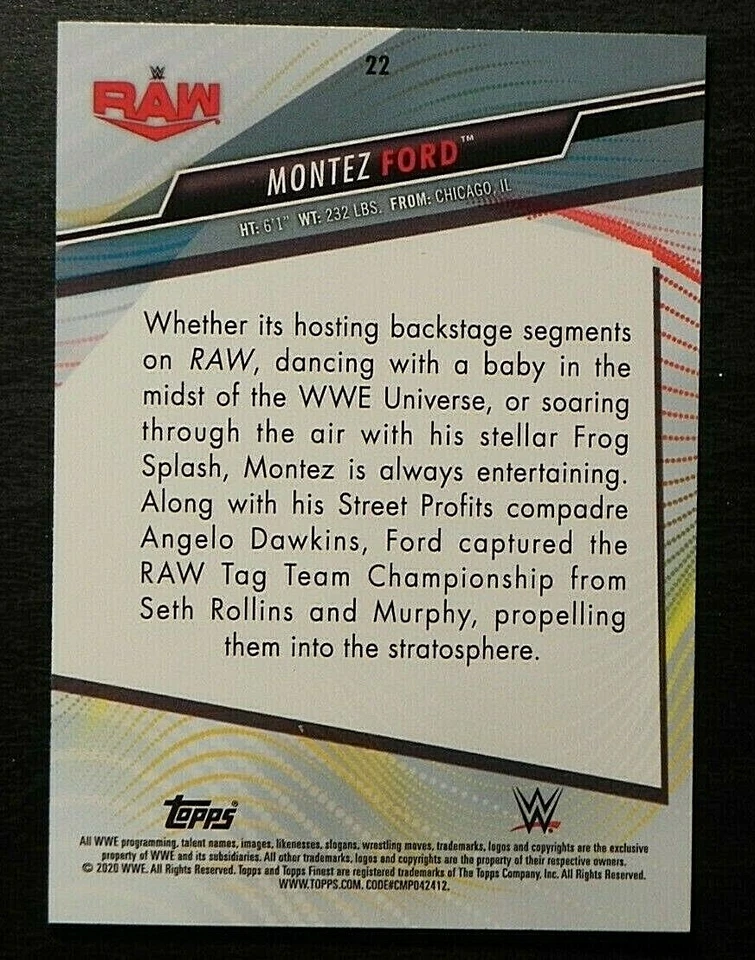 2020 Topps Finest WWE #22 Montez Ford The Street Profits RAW - Image 2 of 2