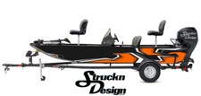 Boat Wrap Orange Black White Vinyl Graphic Decal Kit Fish Abstract Angled Lines