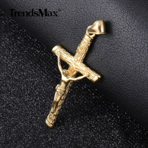 Authentic Men Gold Plated Jesus Christ Crucifix Cross Pendant Necklace 16"-30" Box Chain