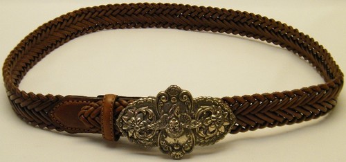 WOMEN BROWN LEATHER WOVEN BRAIDED LARGE 
