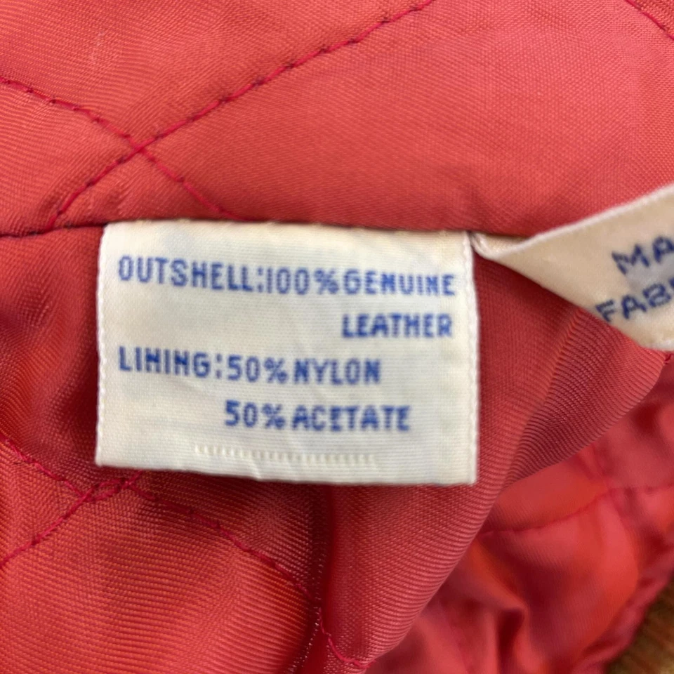 Avirex Leather Jacket Indian Chief Head Distressed Vintage Look S Yellow - Image 4 of 4