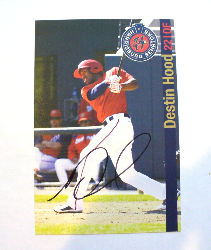 MILB - Harrisburg Senators Photo/Schedule Card "Destin Hood" (Autograph) - VINT.