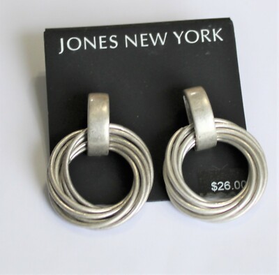 NEW NWT Jones New York JNY Vintage Silver Multi Hoop drop Earrings