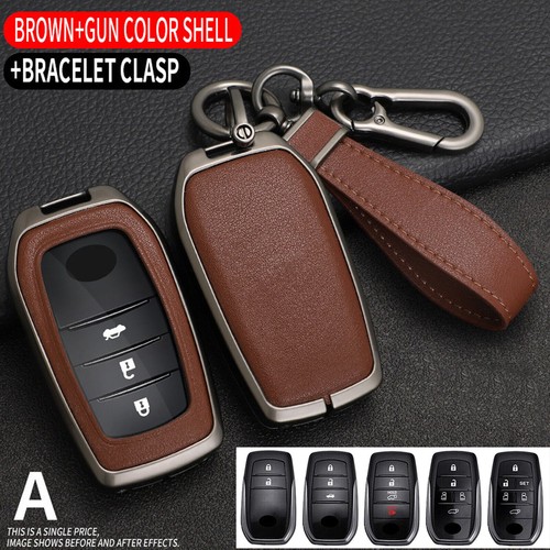 Zinc Alloy Leather Remote Key Fob Cover Case For Toyota Tundra Corolla Fortuner - Picture 14 of 20