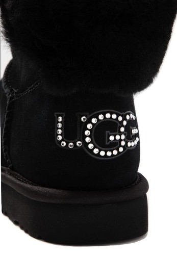 UGG CLASSIC MINI BLING NERO LOGO SWAROVSKI CAMOSCIO 1105364 TAGLIA 36 ORIGINALI - Foto 2 di 7