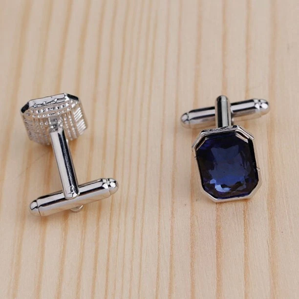 Juego de gemelos de plata pura 925 con forma de zafiro azul real para hombre en 925 SS Foto 3 de 4