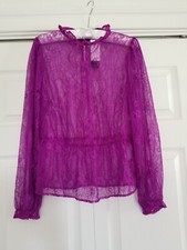 Banana Republic Long Sleeve Sheer Lace Top Fuchsia Purple Womens Size S