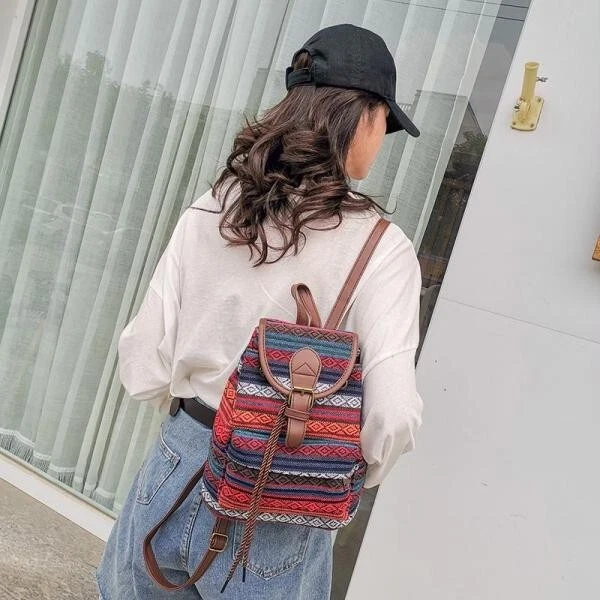 Mochila Estilo Azteca Nativo Boho Bolso Escolar Suroeste Patrón Navajo Bolso para Libros Foto 3 de 4