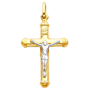 14K Yellow 2 Tone Gold Small Jesus Crucifix Hollow Cross Pendant Baby & Children