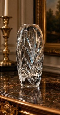 Miller Rogaska Lead Crystal Heavy Cut Etched Covington Vase 7  Signed. Slovenia